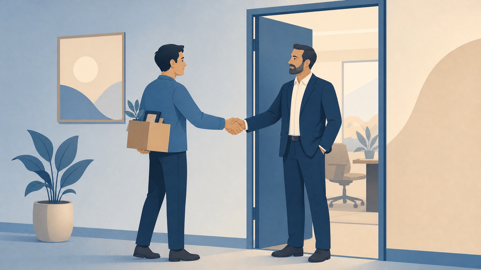 Employee and HR manager talking in an exit interview