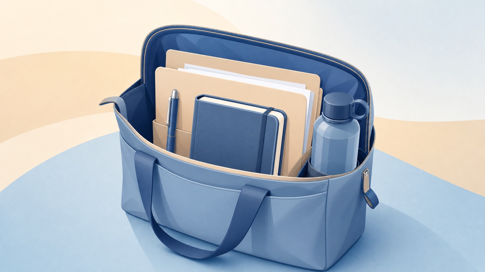 Folder with resume copies, notebook and pen laid out before a job interview