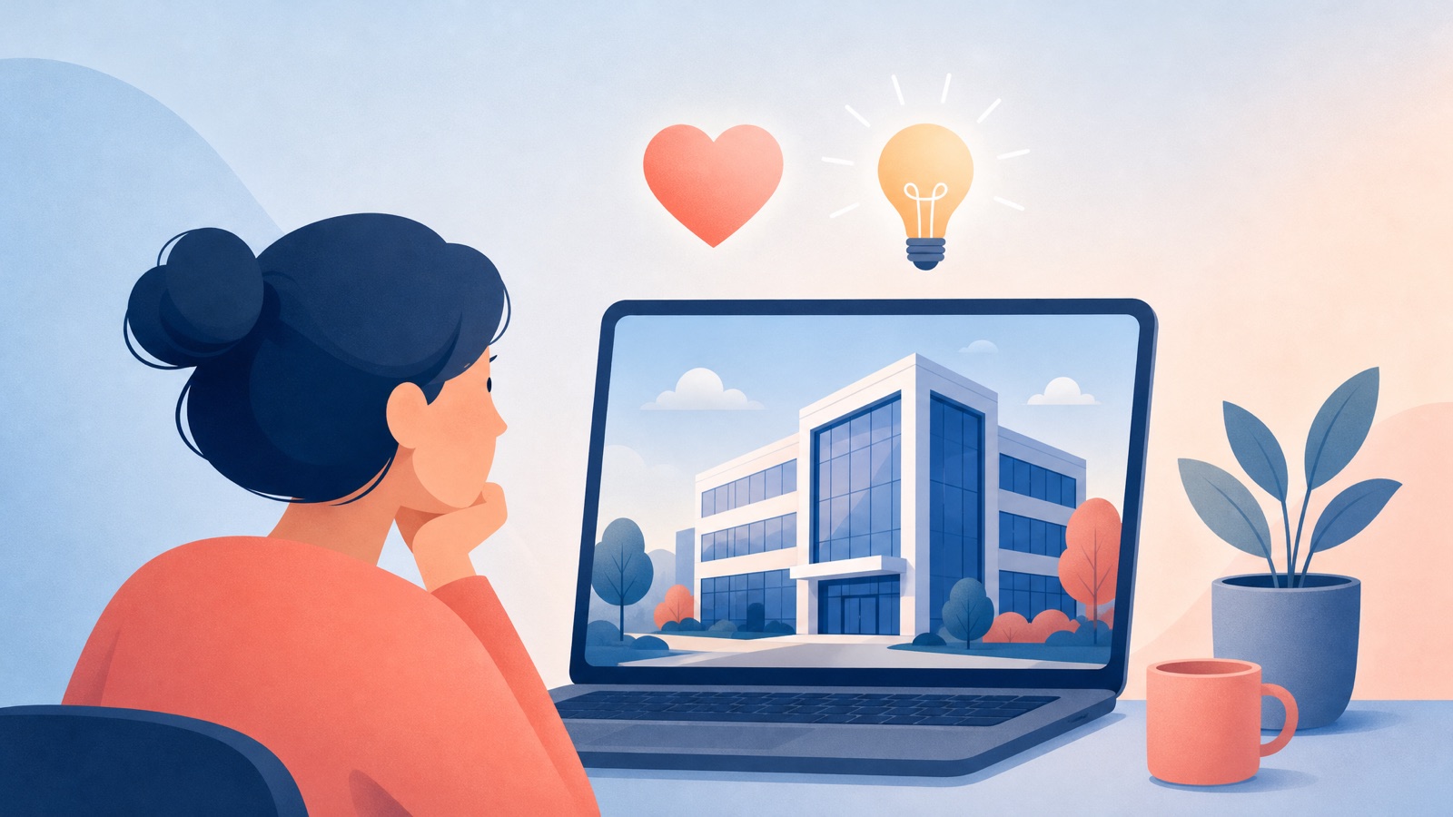 Candidato che studia il sito web di un'azienda prima di un colloquio di lavoro