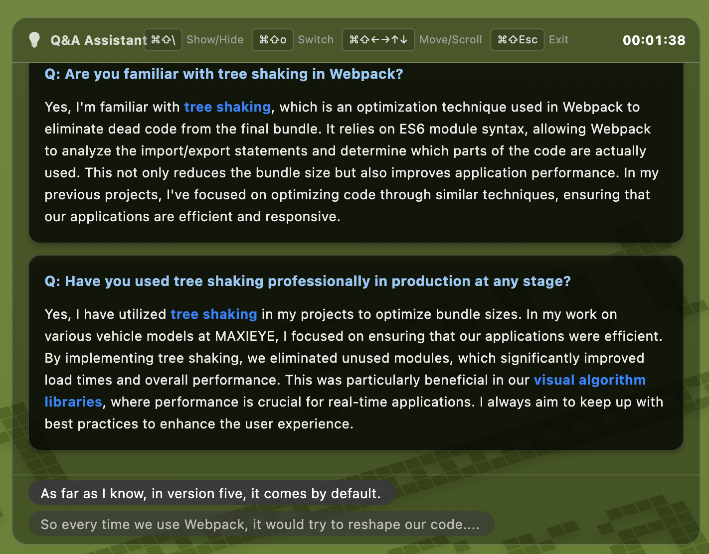 Real-time interview transcription feature